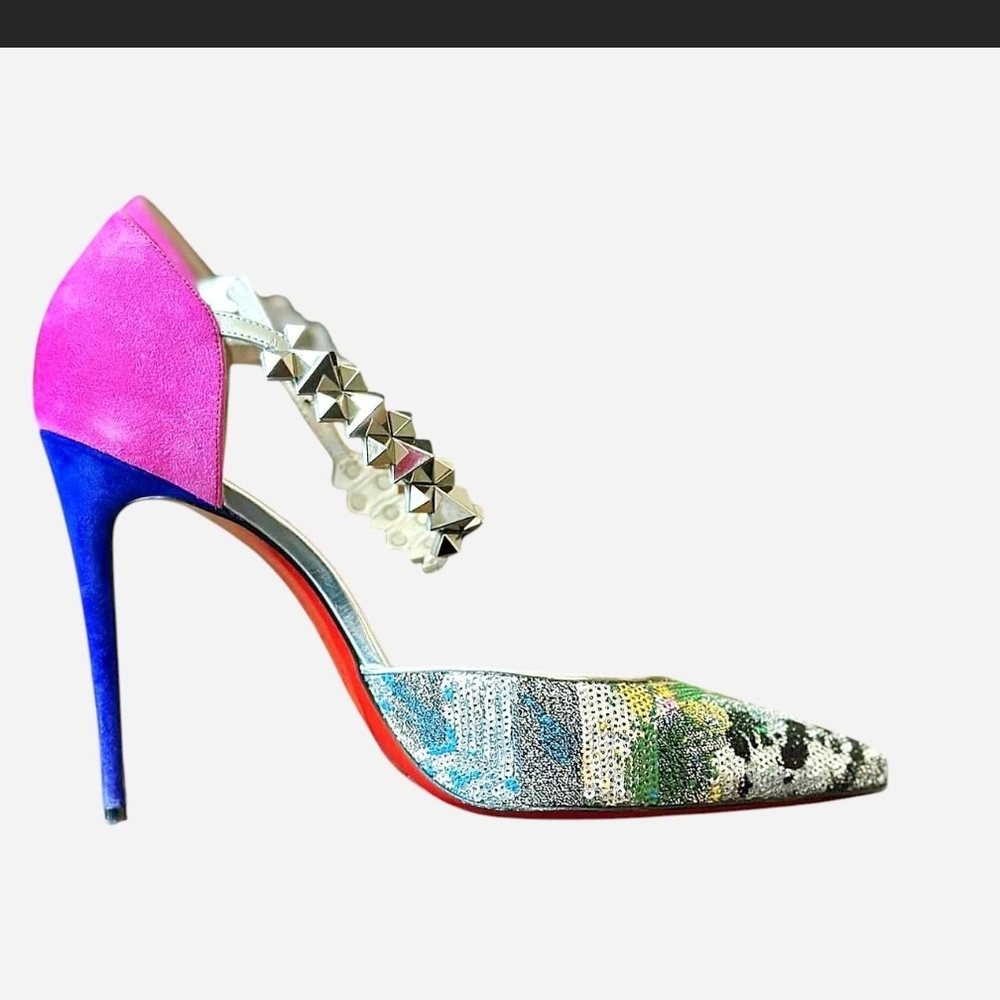 Christian Louboutin Multicolor Stiletto Heels with Studded Strap